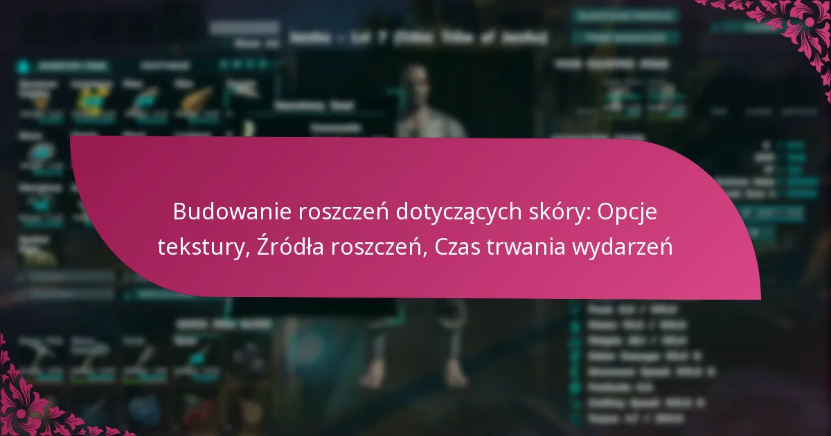 Budowanie roszczeń dotyczących skóry: Opcje tekstury, Źródła roszczeń, Czas trwania wydarzeń