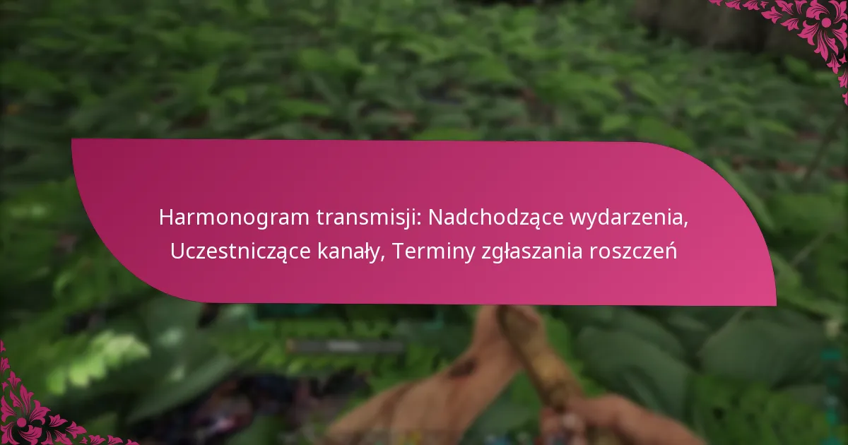 Harmonogram transmisji: Nadchodzące wydarzenia, Uczestniczące kanały, Terminy zgłaszania roszczeń