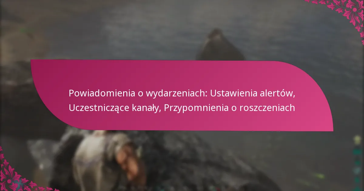 Powiadomienia o wydarzeniach: Ustawienia alertów, Uczestniczące kanały, Przypomnienia o roszczeniach