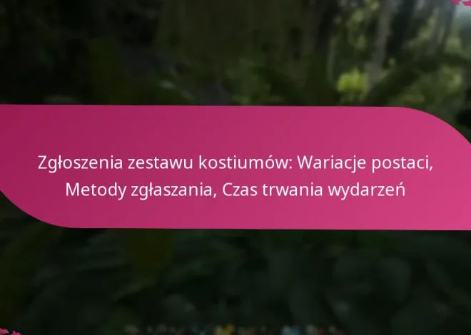 Zgłoszenia zestawu kostiumów: Wariacje postaci, Metody zgłaszania, Czas trwania wydarzeń
